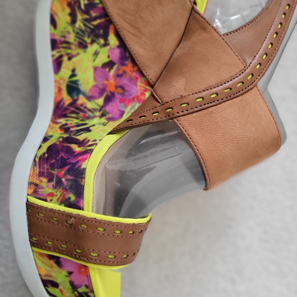 Joan & David Brown and Yellow Floral Wedges. Comfortible Buyer Pays Shipping